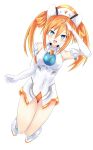  1girl bare_shoulders blue_eyes blush breasts elbow_gloves gloves hair_ornament highres long_hair looking_at_viewer neptune_(series) niche-tan open_mouth orange_hair orange_heart power_symbol shin_jigen_game_neptune_vii smile solo symbol-shaped_pupils twintails white_gloves 