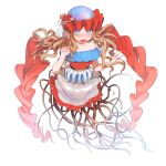  1girl absurdres bare_shoulders belt blue_eyes blush breasts brown_hair hat highres jellyfish legless long_hair looking_at_viewer monster open_mouth original red_shirt shirt skirt small_breasts solo tentacle transparent_background wntame 