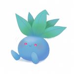  ayu_(mog) black_border border closed_mouth full_body looking_at_viewer motion_lines no_humans oddish pokemon pokemon_(creature) signature simple_background sitting smile white_background 