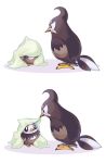  2koma beak bird cloak comic feathers ibui_matsumoto no_humans pokemon pokemon_(creature) staravia starly 