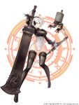  1girl artist_request black_gloves black_legwear blindfold breasts cleavage copyright_name feather_trim full_body gloves hairband highres holding holding_sword holding_weapon huge_weapon katana leotard medium_breasts mole mole_under_mouth nier_(series) nier_automata official_art pod_(nier_automata) puffy_sleeves short_hair simple_background sinoalice sword thigh-highs weapon white_background white_hair yorha_no._2_type_b 