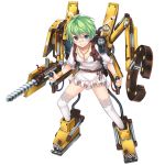  1girl bandaid bandaid_on_nose belt blue_eyes blush bracelet breasts cleavage engage_knights force_of_will full_body green_hair jewelry machinery official_art short_hair simple_background solo t-track thigh-highs white_background 