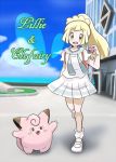  blonde_hair clefairy green_eyes heal_ball lillie_(pokemon) pokemon pokemon_(creature) pokemon_(game) pokemon_ultra_sm raiun-rai skirt 