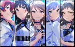  5girls black_border black_hair blonde_hair blue_eyes border brown_hair commentary_request hair_ornament highres idolmaster idolmaster_million_live! idolmaster_million_live!_theater_days julia_(idolmaster) kitazawa_shiho lineup long_hair looking_at_viewer mogami_shizuka multiple_girls open_mouth redhead shiraishi_tsumugi silver_hair smile tokoro_megumi violet_eyes yomosaka 