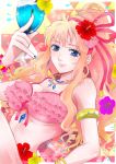  apollo_star bikini blonde_hair blue_eyes bracelet breasts drink flower hair_flower hair_ornament jewelry large_breasts macross macross_frontier multicolored_hair necklace pink_bikini sheryl_nome swimsuit two-tone_hair 