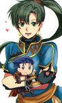  1boy 1girl armor blue_eyes blue_hair cape chibi dress fire_emblem fire_emblem:_rekka_no_ken fire_emblem_heroes green_hair hector_(fire_emblem) hug long_hair looking_at_viewer lyndis_(fire_emblem) open_mouth ponytail rem_sora410 short_hair smile 