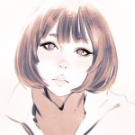  1girl close-up ilya_kuvshinov looking_at_viewer monochrome original parted_lips short_hair simple_background solo turtleneck upper_body 