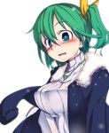  1girl alternate_costume blue_eyes blush breasts daiyousei furorina green_hair looking_at_viewer medium_breasts nose_blush open_mouth side_ponytail solo touhou wavy_mouth 