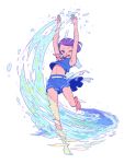  armpits barefoot dokidoki!_precure kenzaki_makoto midriff precure purimari purple_hair short_hair simple_background skirt splashing violet_eyes 