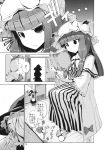  2girls aozora_market apron bangs blunt_bangs book bow comic greyscale hair_bow hat highres kirisame_marisa long_hair mob_cap monochrome multiple_girls necktie nightgown page_number patchouli_knowledge short_sleeves skirt touhou translation_request vest waist_apron witch_hat 