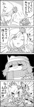  2girls 4koma aki_shizuha bow cirno closed_eyes comic commentary_request emphasis_lines eyebrows_visible_through_hair greyscale hair_bow hair_ornament hat highres leaf_hair_ornament letty_whiterock monochrome multiple_girls one_eye_closed scarf shaded_face short_hair skirt skirt_set smile tani_takeshi touhou translation_request waving_arms yukkuri_shiteitte_ne 