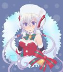  1girl bare_shoulders bell blue_eyes blush breasts cleavage detached_sleeves elbow_gloves gloves hat long_hair medium_breasts santa_hat senki_zesshou_symphogear sketch solo twintails white_hair yoshi_(koloio) yukine_chris 