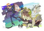 2girls black_hair crown dark_skin fairy fantasy floating highres inoue_seita lying marina_(splatoon) multiple_girls octarian official_art on_stomach orange_eyes pearl_(splatoon) science_fiction smile space spacesuit splatoon splatoon_2 tentacle_hair tree_branch