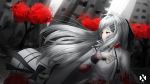  1girl artist_name black_bow black_panties blood bloody_clothes blush bow breasts bullpup cityscape expressionless eyebrows_visible_through_hair girls_frontline gloves hair_between_eyes hair_ornament hair_ribbon hairclip hand_on_own_chest highres iws-2000_(girls_frontline) kneehighs long_hair long_sleeves looking_away medal metalixix military military_uniform panties red_eyes ribbon sidelocks silver_hair skirt solo tearing_up tree underwear uniform white_bow white_hair white_legwear 
