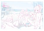  1boy 6+girls ahoge animal_ears ass bathing breasts closed_mouth cup fate/grand_order fate_(series) fiodo headpiece highres horns ishtar_(fate/grand_order) jeanne_alter jeanne_alter_(santa_lily)_(fate) lancer_(fate/extra_ccc) long_hair looking_back lying medb_(fate/grand_order) medium_breasts monochrome multiple_girls naked_towel nitocris_(fate/grand_order) oni_horns partially_submerged ponytail rider_of_black ruler_(fate/apocrypha) saber_of_red sakazuki short_hair shuten_douji_(fate/grand_order) sidelocks sitting sketch small_breasts smile soaking_feet tail tohsaka_rin towel towel_on_head two_side_up wading water_gun work_in_progress 