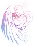  1girl andrea_vaeyl breasts cleavage closed_eyes crossed_arms feathered_wings hair_over_one_eye hermaphrodite highres large_breasts lips long_hair monochrome nude razalor sketch solo symbol wings 