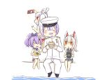  1boy 3girls :d ^_^ admiral_(azur_lane) animal_ears ayanami_(azur_lane) azur_lane beard cellphone closed_eyes comic drinking drum_(container) eating facial_hair fake_animal_ears goatee greenteaneko hairband hat highres holding jacket javelin_(azur_lane) laffey_(azur_lane) long_hair military military_uniform multiple_girls mustache naval_uniform open_mouth peaked_cap phone pleated_skirt ponytail purple_hair scarf school_uniform self_shot serafuku silent_comic silver_hair simple_background sitting skirt smartphone smile stargazy_pie thigh-highs twintails uniform v white_background white_hair white_legwear zettai_ryouiki 