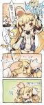  /\/\/\ 1boy 1girl 4koma admiral_(azur_lane) ahoge arm_up azur_lane bare_shoulders blonde_hair blush closed_eyes closed_mouth comic detached_sleeves dowsing_rod dress eldridge_(azur_lane) electricity eyebrows_visible_through_hair flat_chest flying_sweatdrops gloves hat heart_ahoge holding itukitasuku lightning_bolt long_hair long_sleeves looking_at_viewer motion_lines nose_blush open_mouth peaked_cap petting red_eyes smile speech_bubble sweatdrop translated twintails very_long_hair white_dress white_gloves 