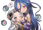  2girls artist_name bare_shoulders blue_hair blush breasts character_request closed_mouth copyright_request eyebrows_visible_through_hair heart large_breasts long_hair looking_at_viewer multiple_girls open_mouth pink_eyes red_eyes smile speech_bubble spoken_heart tansan_daisuki white_hair 