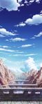  aoha_(twintail) arch bridge canyon city clouds cloudy_sky highres mountain no_humans outdoors river scenery sky stone 