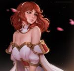  1girl armor breasts cape celica_(fire_emblem) daria_leonova dress fire_emblem fire_emblem_echoes:_mou_hitori_no_eiyuuou gloves jewelry long_hair red_eyes redhead smile solo tiara 