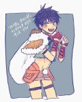  1boy archer_(fate/prototype_fragments) blush capelet child fate/grand_order fate/prototype fate/prototype:_fragments_of_blue_and_silver fate_(series) looking_at_viewer male_focus midriff open_mouth sack santa_costume shorts sketch smile solo suzuo younger 