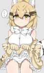  ... 1girl :&lt; absurdres animal_ears blonde_hair blush bow bowtie cat_ears cat_tail cowboy_shot elbow_gloves frilled_skirt frills gloves hair_between_eyes high-waist_skirt highres kemono_friends kokuin lifted_by_self looking_at_viewer panties print_gloves print_neckwear print_skirt sand_cat_(kemono_friends) shirt short_hair skirt skirt_lift sleeveless sleeveless_shirt solo tail underwear white_panties yellow_eyes 
