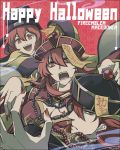  1boy 2girls breasts claw_pose cleavage fingernails fire_emblem fire_emblem:_mystery_of_the_emblem fire_emblem:_shin_ankoku_ryuu_to_hikari_no_tsurugi hair_between_eyes hair_over_one_eye halloween halloween_costume happy_halloween hat jewelry jiangshi jiangshi_costume large_breasts long_fingernails long_hair long_sleeves looking_at_viewer maria_(fire_emblem) mikimachi minerva_(fire_emblem) misheil_(fire_emblem) multiple_girls nail_polish necklace ofuda open_mouth pearl_necklace profile red_eyes red_nails redhead robe short_hair siblings wide_sleeves 