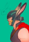  1boy animal_ears blonde_hair blue_eyes bunny_tail green_background helmet male_focus marvel nikumeron profile rabbit_ears simple_background solo tail thor_(marvel) 