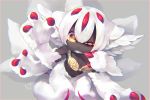  1girl black_skin breasts claws extra_arms faputa female jpeg_artifacts made_in_abyss monster_girl mouth_pull multiple_arms sharp_teeth solo teeth white_hair 