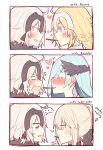  ... 4girls ahoge artoria_pendragon_(all) blonde_hair blue_eyes blue_hair blush closed_eyes commentary dual_persona eating english face-to-face fate_(series) food from_side headpiece heart jeanne_d&#039;arc_(alter)_(fate) jeanne_d&#039;arc_(fate)_(all) kvlen lancer_(fate/prototype_fragments) looking_at_another mouth_hold multiple_girls pocky pocky_kiss profile saber_alter shared_food smile sparkle spoken_ellipsis yellow_eyes yuri 