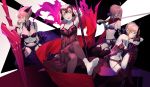  4girls :d ahoge artoria_pendragon_(all) artoria_pendragon_(lancer_alter) black_bra black_gloves black_legwear black_panties bra braid breasts cleavage fate/grand_order fate_(series) from_side garter_belt glasses gloves hair_bun hair_ribbon headpiece highres jeanne_alter lace lace-trimmed_thighhighs large_breasts legs_crossed lingerie looking_at_viewer lying multiple_girls mysterious_heroine_x_(alter) nail_polish navel open_mouth pale_skin panties red_scarf ribbon saber_alter salmon88 scarf short_hair sitting small_breasts smile sword thigh-highs under-rim_eyewear underwear underwear_only weapon yellow_eyes 
