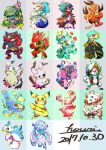  absurdres decidueye dodrio highres incineroar lanturn lycanroc mimikyu muk nihilego pachirisu pikachu pokemon primarina sceptile scizor spinda 