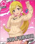  1girl artist_request blonde_hair card_(medium) character_name earrings flower_(symbol) fujimoto_rina grey_eyes idolmaster idolmaster_cinderella_girls jewelry nail_polish necklace official_art pink_background solo sparkle 