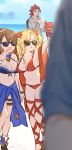  1boy 2girls beach beatrix_(granblue_fantasy) bikini blonde_hair brown_hair cellphone granblue_fantasy multiple_girls percival_(granblue_fantasy) phone self_shot smartphone sunglasses swimsuit v yuuhi_homare zeta_(granblue_fantasy) 