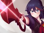  1girl black_hair blue_eyes blush closed_mouth collarbone eyebrows_visible_through_hair heart heart-shaped_pupils highres holding holding_sword holding_weapon kill_la_kill kukie-nyan looking_at_viewer matoi_ryuuko multicolored_hair redhead short_hair solo sword symbol-shaped_pupils weapon 