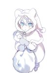  1boy bear_hood blue_eyes capelet child fate/grand_order fate/prototype fate_(series) male_focus monochrome saber_(fate/prototype) sack santa_costume seseragi_azuma simple_background sketch solo white_background younger 