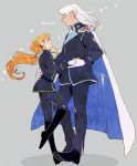  2boys bishoujo_senshi_sailor_moon brown_hair cape closed_eyes dancing full_body gloves hand_holding kunzite_(sailor_moon) long_hair low_ponytail lycoriscoris0813_(12) multiple_boys orange_hair simple_background uniform white_gloves white_hair zoisite_(sailor_moon) 