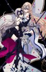  2girls absurdres armor blonde_hair blue_eyes fate/grand_order fate_(series) grey_hair highres jeanne_d&#039;arc_(alter)_(fate) jeanne_d&#039;arc_(fate) jeanne_d&#039;arc_(fate)_(all) long_hair looking_at_viewer multiple_girls osanai sword thigh-highs very_long_hair weapon yellow_eyes 