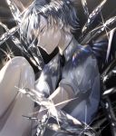  androgynous antarcticite highres houseki_no_kuni profile shirt short_hair short_sleeves silver_hair tsugutoku uniform white_shirt 