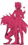 1girl aoki_shizumi boots character_request full_body grin hand_on_hip lycanroc monochrome poke_ball pokemon pokemon_(creature) sharp_teeth sketch smile standing teeth thigh-highs violet_eyes white_background 
