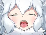  1girl animal_ears close-up eyebrows_visible_through_hair facing_viewer fangs fur_collar kemono_friends lion_ears open_mouth portrait solo teeth vostok_(vostok061) white_hair white_lion_(kemono_friends) 