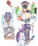  3girls :d alternate_costume animal_ears arm_up asarokuji assassin_(fate/prototype_fragments) ball bangs black_hair black_hairband blue_footwear blunt_bangs blush bouncing_breasts bouquet breasts cleavage cowboy_shot cropped_legs dark_skin elbow_gloves eyebrows_visible_through_hair facial_mark fate/grand_order fate_(series) flower gloves hair_between_eyes hairband hat highres holding holding_bouquet japanese_clothes kimono large_breasts long_hair long_sleeves looking_at_viewer medium_breasts multiple_girls nitocris_(fate/grand_order) open_mouth paddle panties purple_hair purple_hat rabbit_ears short_hair sidelocks simple_background skirt_basket slippers slippers_removed small_breasts smile standing striped table_tennis_ball table_tennis_paddle thigh_gap translation_request two-tone_background underwear v-shaped_eyebrows vertical_stripes very_long_hair violet_eyes white_background white_kimono white_panties wide_sleeves xuanzang_(fate/grand_order) yukata 