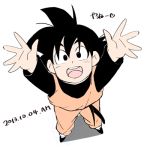  1boy 2013 :d arms_up black_eyes black_hair dated dougi dragon_ball dragonball_z happy heart long_sleeves looking_at_viewer looking_up lowres male_focus open_mouth outstretched_arms rochiko_(bgl6751010) short_hair simple_background smile son_goten spiky_hair translation_request white_background 