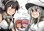  4girls black_gloves black_hair blush catfight confrontation crying crying_with_eyes_open elbow_gloves etorofu_(kantai_collection) full-face_blush gangut_(kantai_collection) gaoo_(frpjx283) gloves grey_hair hat headgear hug jacket kantai_collection kunashiri_(kantai_collection) long_hair military_hat multiple_girls nagato_(kantai_collection) open_mouth peaked_cap pink_hair red_eyes redhead scared short_hair tears twintails upper_body white_hat white_jacket 