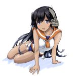  1girl :d black_hair character_request dark_skin headgeat i-400_(kantai_collection) kantai_collection long_hair looking_at_viewer one-piece_swimsuit open_mouth sailor_collar smile solo swimsuit tk8d32 violet_eyes 