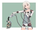  1girl android blonde_hair cable holding mechanical_parts original short_hair simple_background solo sukabu 