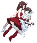  2girls blue_eyes brown_hair dress melanie_malachite miltiades_malachite multiple_girls panties red_dress rwby siblings takenisketch twins underwear white_dress 