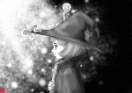  2girls absurdres ass barefoot berserk chris_re5 evarella fairy fairy_wings from_side greyscale hat hatching_(texture) highres makeup microskirt minigirl monochrome multiple_girls pointy_ears profile robe schierke short_hair signature skirt smile tears upper_body wings witch_hat 