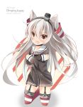  1girl amatsukaze_(kantai_collection) bangs black_choker brown_dress brown_eyes character_name choker commentary_request copyright_name diagonal_stripes dress eyebrows_visible_through_hair full_body garter_straps hair_between_eyes hair_tubes hat head_tilt highres kantai_collection kneeling kushida_you lifebuoy long_hair long_sleeves looking_at_viewer mini_hat open_mouth red_legwear sailor_collar sailor_dress short_dress silver_hair simple_background single_stripe smokestack solo tears thigh-highs two_side_up v-shaped_eyebrows very_long_hair white_background white_sailor_collar windsock 